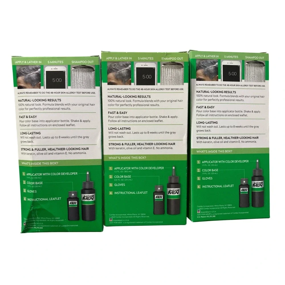 Lot of 3 Just For Men Shampoo-In Color H-35 Medium Brown Permanent Hair Dye Kit